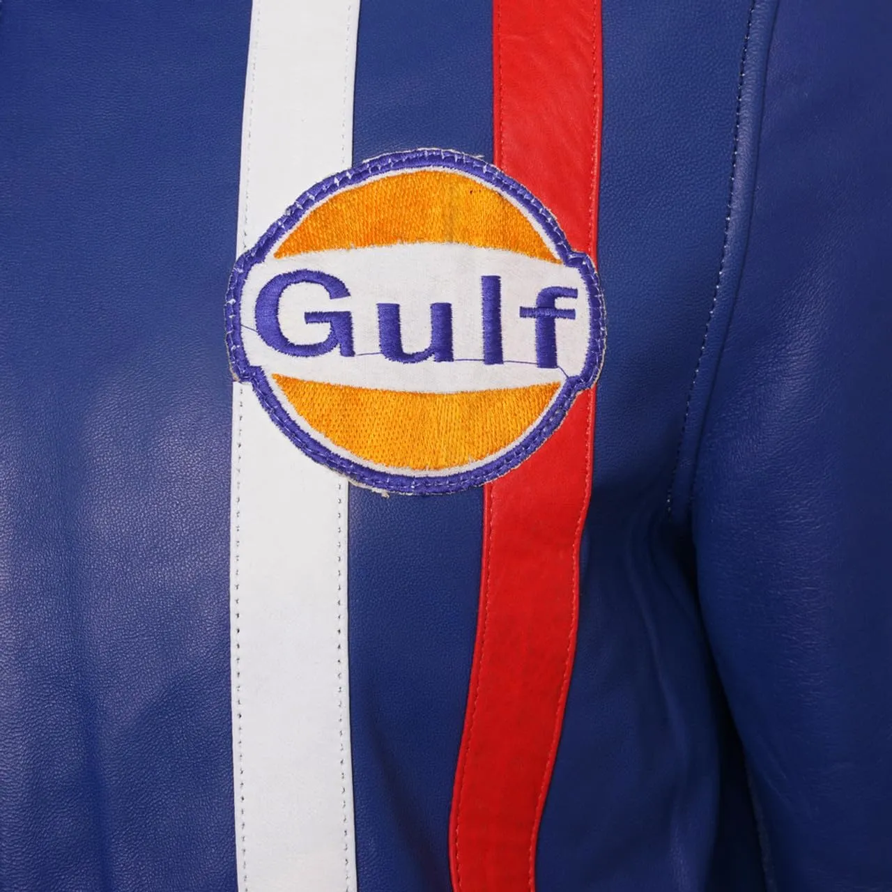 Men's Steve McQueen Le Mans Multi Colors Gulf Stripes Racing Biker Leather Jacket