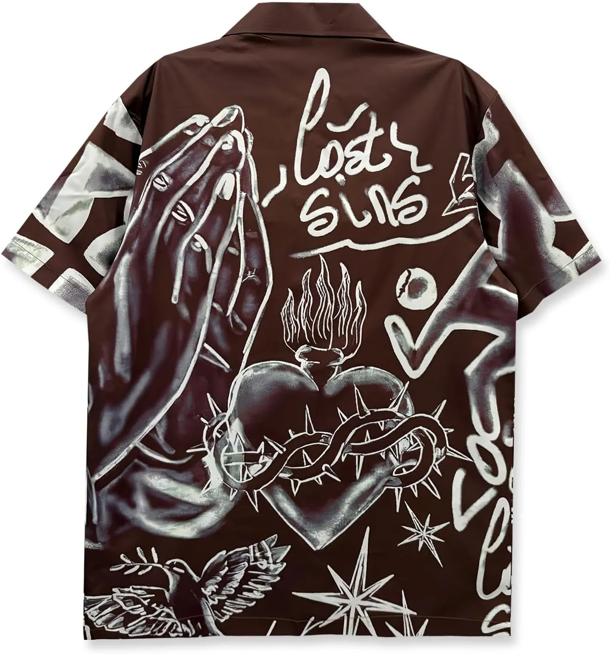 Men's Stylish Button Down Shirt, Religious Art Print, Short Sleeve Summer Hawaiian Style, Streetwear