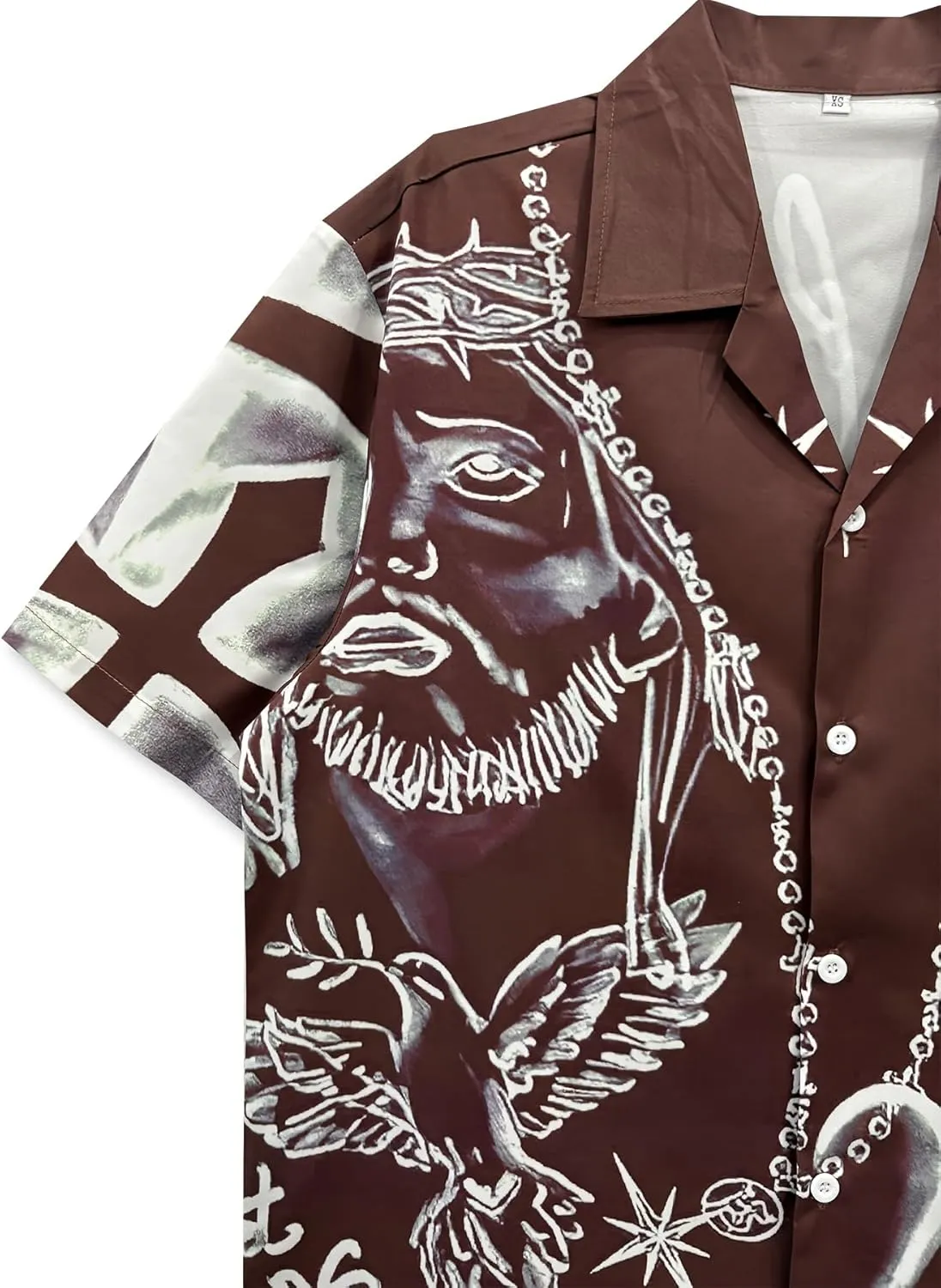 Men's Stylish Button Down Shirt, Religious Art Print, Short Sleeve Summer Hawaiian Style, Streetwear
