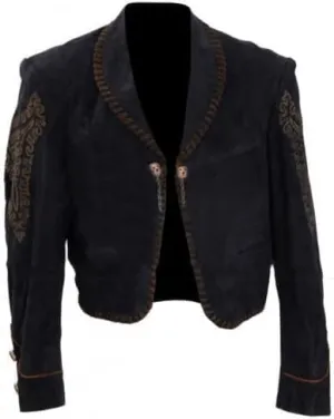 Men's Upon a Time in Mexico Antonio Banderas Outfit Black Suit Leather Jacket and Pants Costume