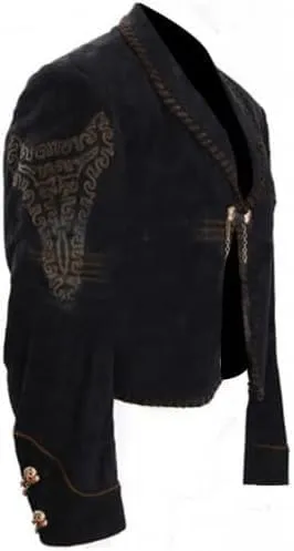 Men's Upon a Time in Mexico Antonio Banderas Outfit Black Suit Leather Jacket and Pants Costume