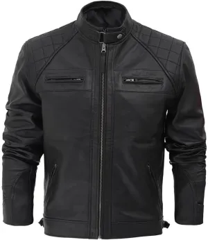Mens Vintage Cafe Racer Retro Motorcycle Distressed Biker Leather Jacket | Black Leather