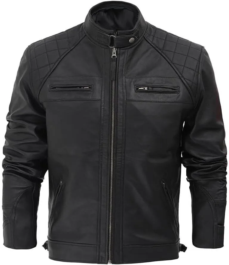 Mens Vintage Cafe Racer Retro Motorcycle Distressed Biker Leather Jacket | Black Leather