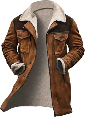 Men's Vintage Suede Plush Collar Faux Leather Motorcycle Jacket