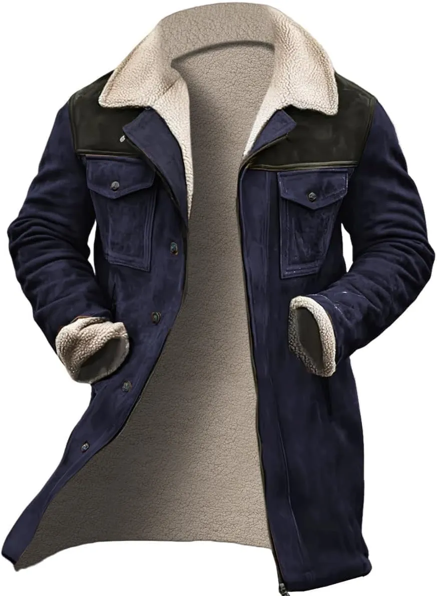 Men's Vintage Suede Plush Collar Faux Leather Motorcycle Jacket
