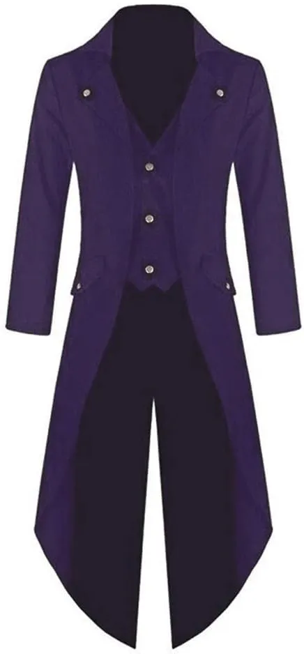 Men's Vintage Tailcoat Gothic Victorian Long Frock Coat Uniform Steampunk Jacket Trench Coat Halloween Cosplay Costume