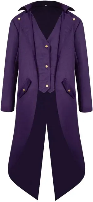 Men's Vintage Tailcoat Gothic Victorian Long Frock Coat Uniform Steampunk Jacket Trench Coat Halloween Cosplay Costume
