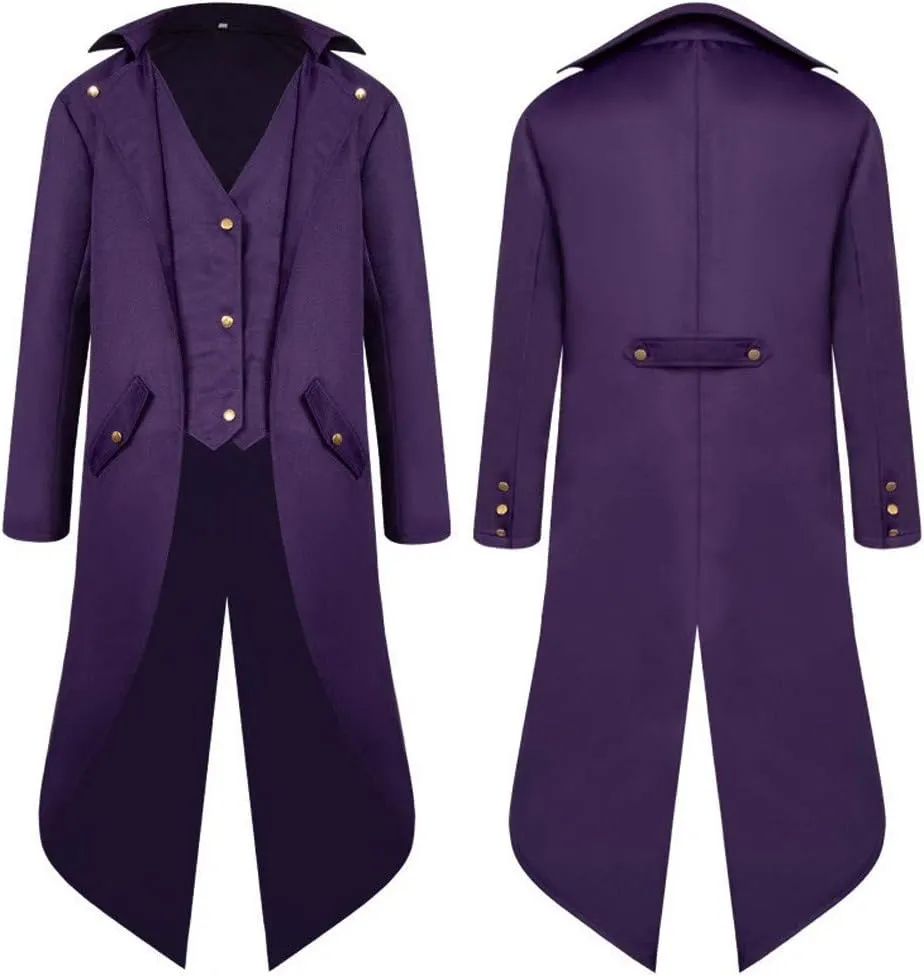 Men's Vintage Tailcoat Gothic Victorian Long Frock Coat Uniform Steampunk Jacket Trench Coat Halloween Cosplay Costume