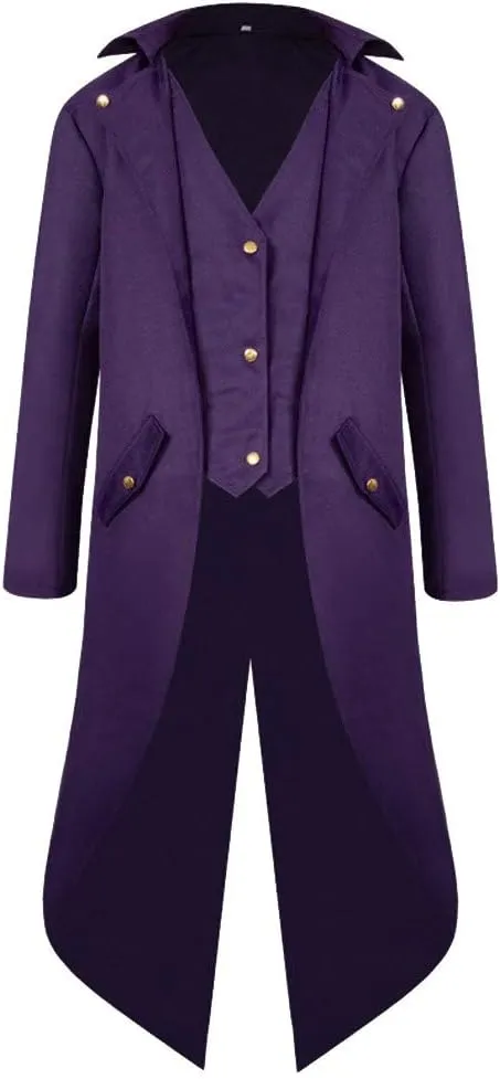 Men's Vintage Tailcoat Gothic Victorian Long Frock Coat Uniform Steampunk Jacket Trench Coat Halloween Cosplay Costume