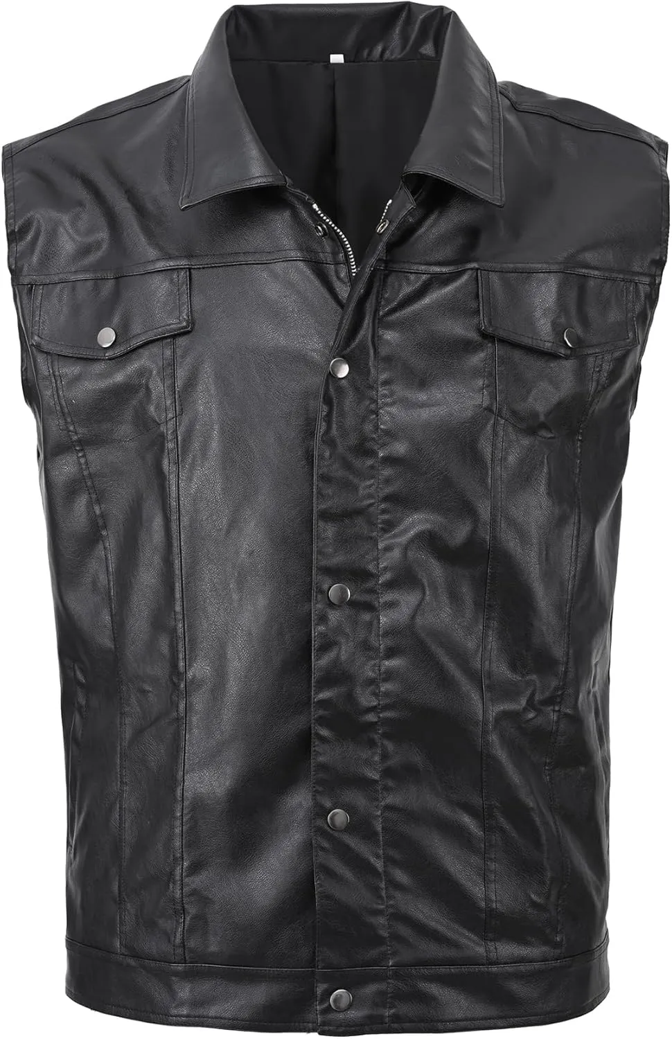 Men's Zipper PU Faux Leather Sleeveless Waistcoat Motorcycle Biker Vest Jacket