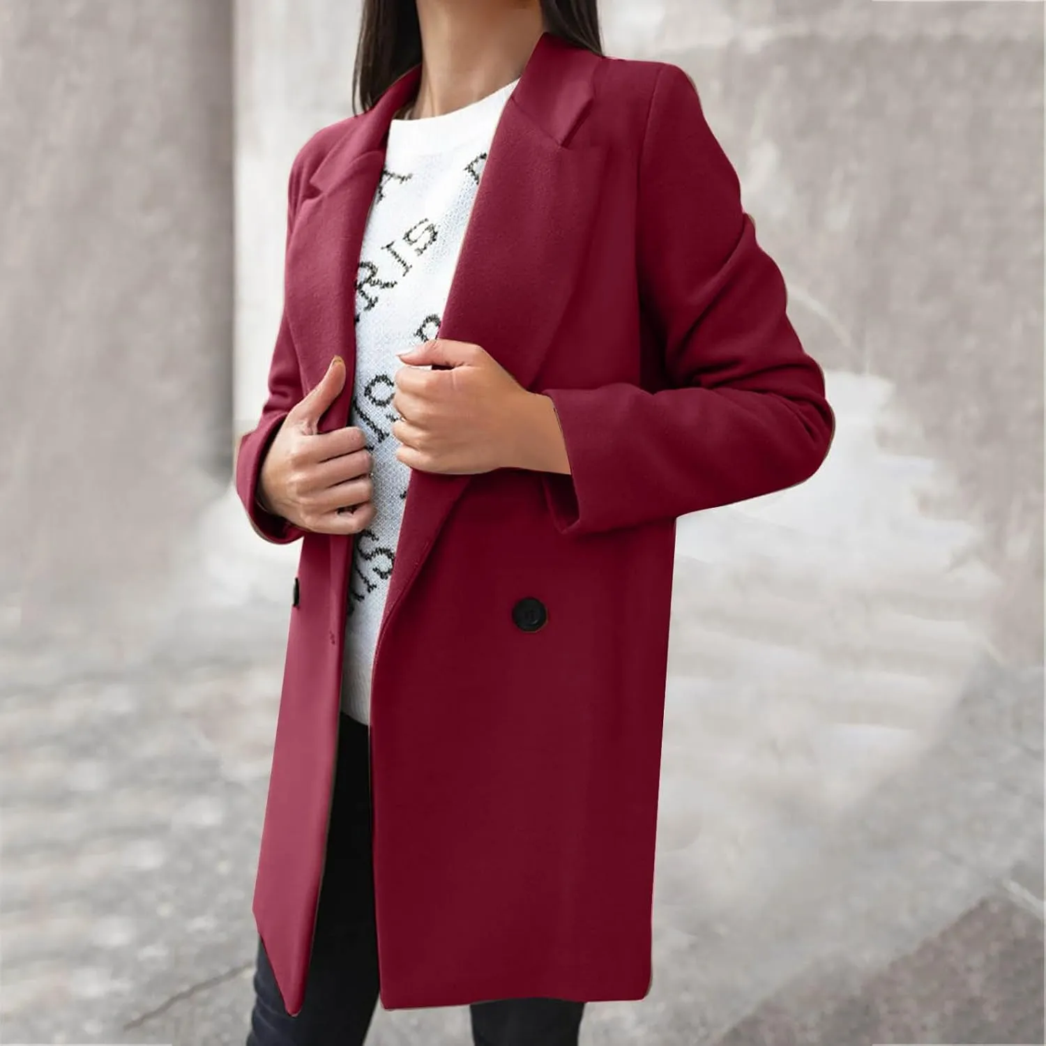 midi Trench Coat for Women Trendy Double Button Classic Lapel Overcoat Winter Casual Oversized Coats with Pockets