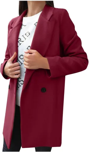 midi Trench Coat for Women Trendy Double Button Classic Lapel Overcoat Winter Casual Oversized Coats with Pockets