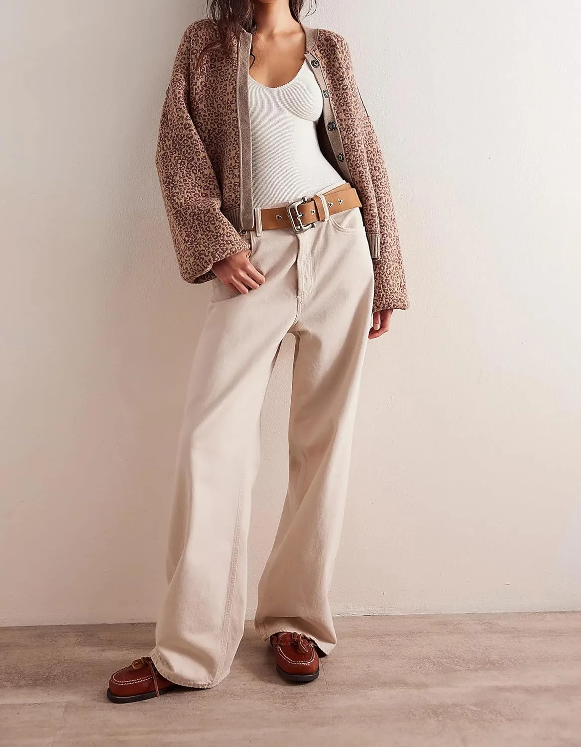 MISSACTIVER Women Leopard Print Button Down Knit Cardigan Long Sleeve Open Front Cheetah Graphic Sweater Cardigans Outwear