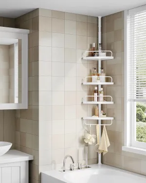 New in box! SONGMICS Shower Corner Shelf, 4-Tier Bathroom Shower Shelf, 85-305 cm Adjustable Shower Caddies, Bathroom Organizer, White