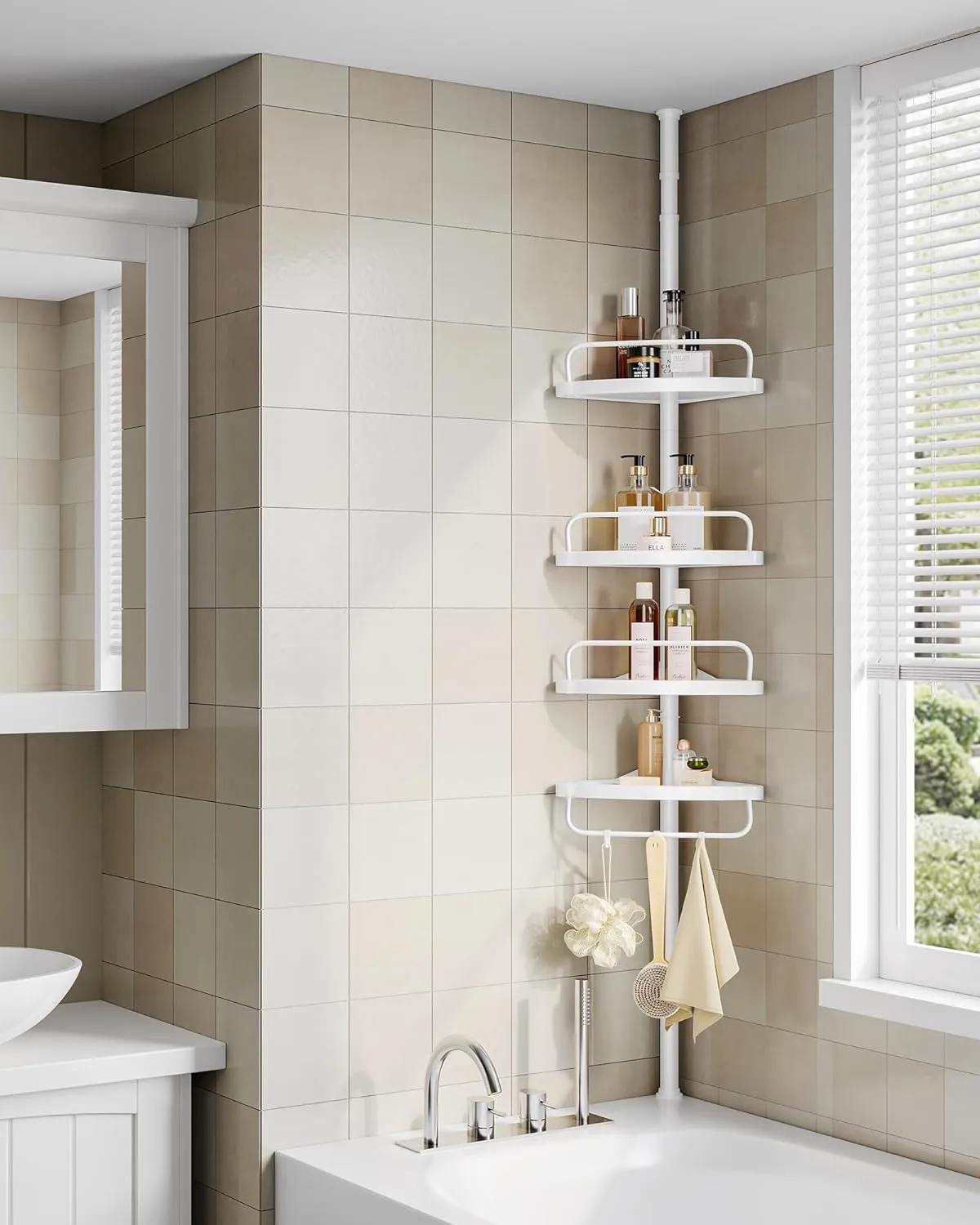 New in box! SONGMICS Shower Corner Shelf, 4-Tier Bathroom Shower Shelf, 85-305 cm Adjustable Shower Caddies, Bathroom Organizer, White