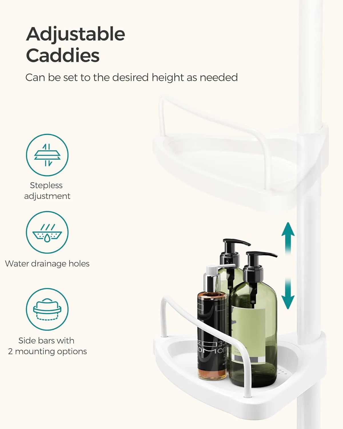 New in box! SONGMICS Shower Corner Shelf, 4-Tier Bathroom Shower Shelf, 85-305 cm Adjustable Shower Caddies, Bathroom Organizer, White