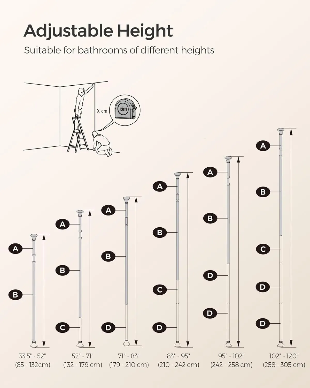 New in box! SONGMICS Shower Corner Shelf, 4-Tier Bathroom Shower Shelf, 85-305 cm Adjustable Shower Caddies, Bathroom Organizer, White