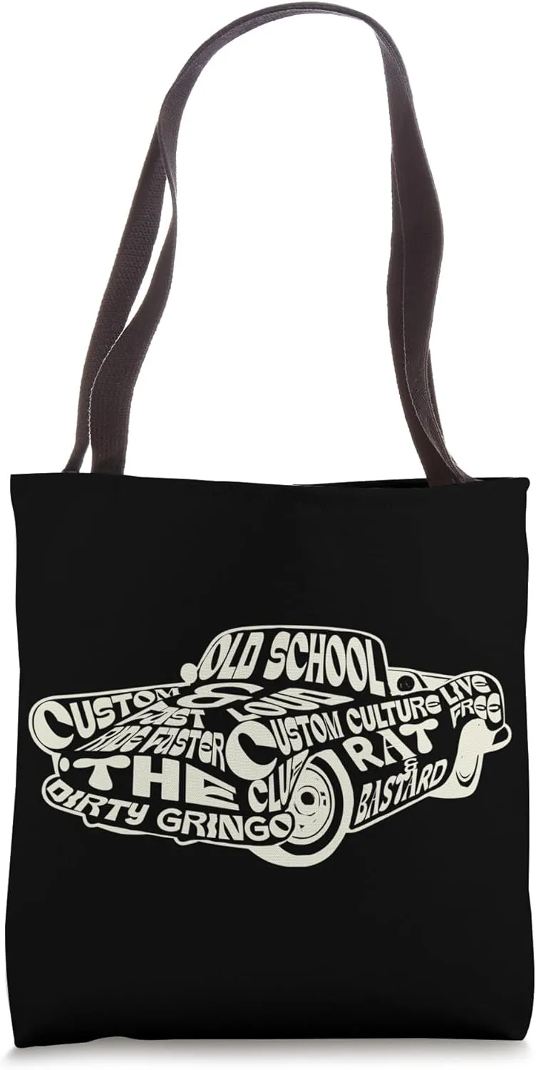 Old School Text Hot Rod Rat Rod Car Guy Retro Custom Cool Tote Bag