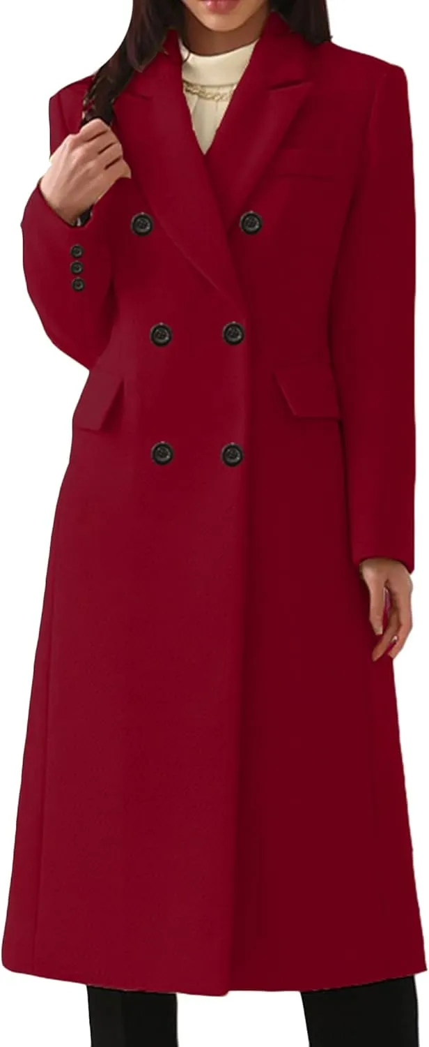 OMZIN Women Casual Elegant Long Pea Coat Wool Blend Soft Fashion Jacket Long Sleeve Lapel Jacket