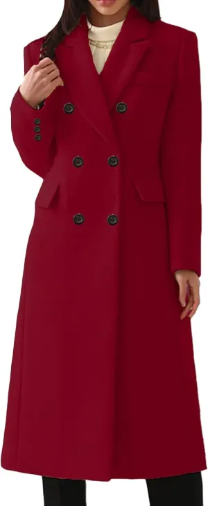 OMZIN Women Casual Elegant Long Pea Coat Wool Blend Soft Fashion Jacket Long Sleeve Lapel Jacket