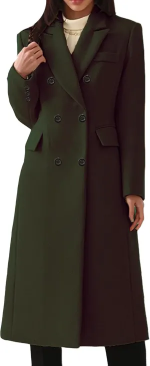 OMZIN Women Casual Elegant Long Pea Coat Wool Blend Soft Fashion Jacket Long Sleeve Lapel Jacket