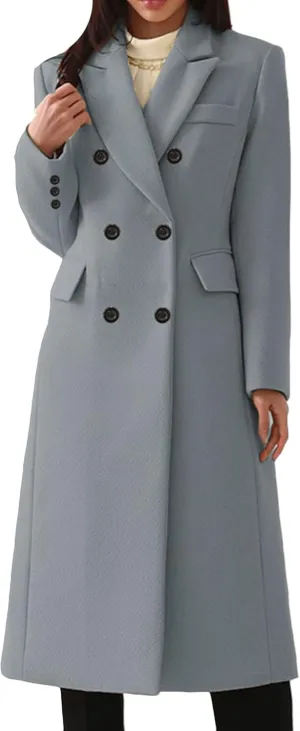 OMZIN Women Casual Elegant Long Pea Coat Wool Blend Soft Fashion Jacket Long Sleeve Lapel Jacket