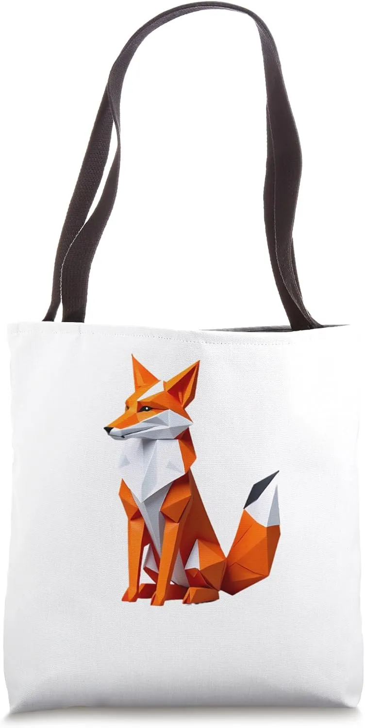 Origami Style Fox  Minimalist Geometric Animal Tote Bag