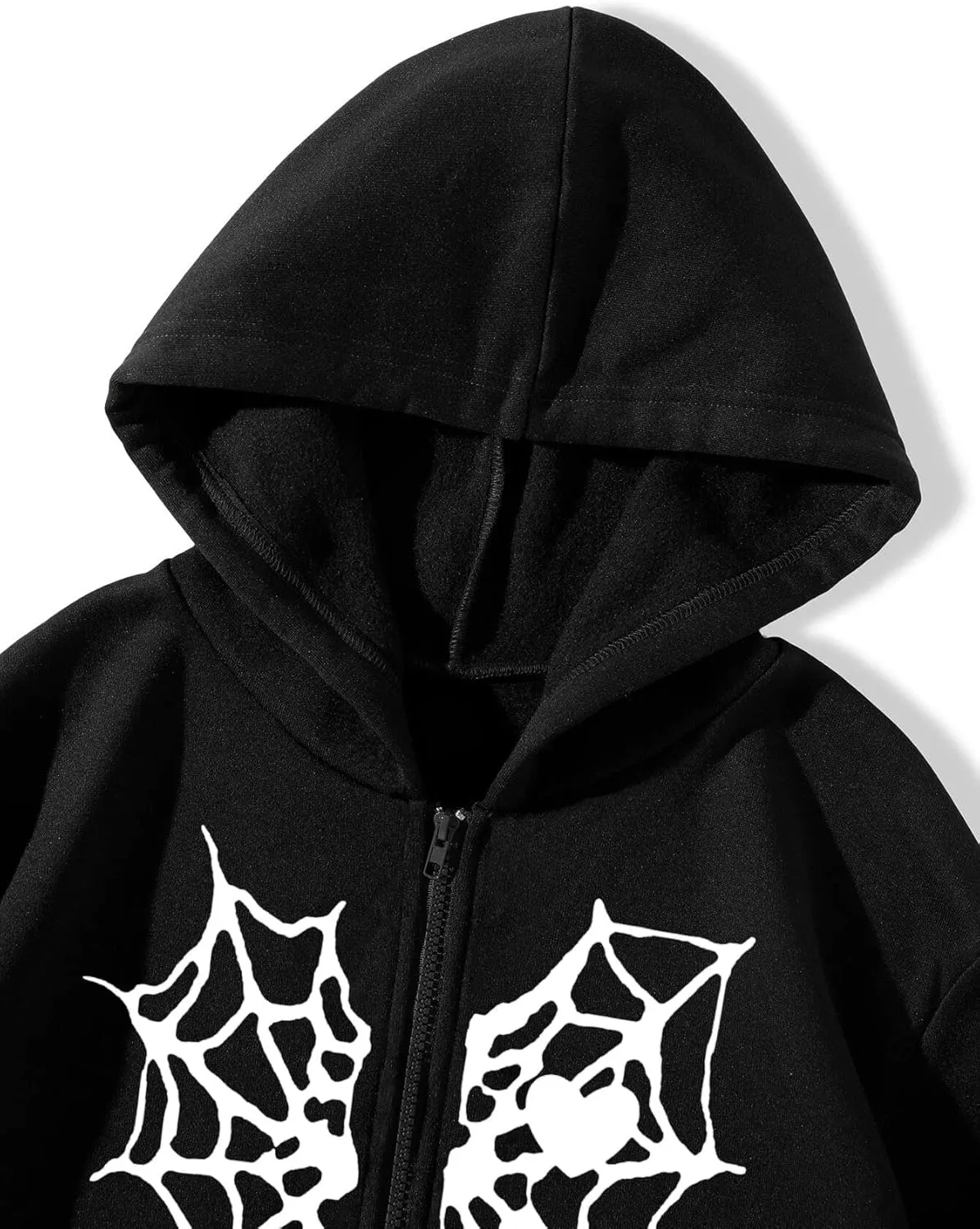 Oversized Y2K Zip Up Hoodie for Women Men Gothic Spider Web Heart Graphic Sweatshirt Punk Harajuku Alt Emo Streetwear