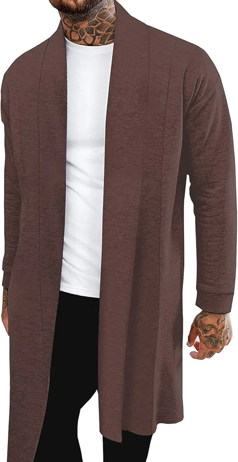 Pacinoble Men's Shawl Casual Cardigan Long Sleeve Drape Cape Lightweight Open Front Long Length Cardigan