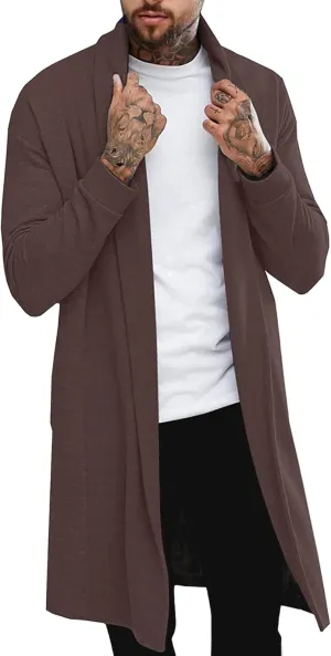 Pacinoble Men's Shawl Casual Cardigan Long Sleeve Drape Cape Lightweight Open Front Long Length Cardigan
