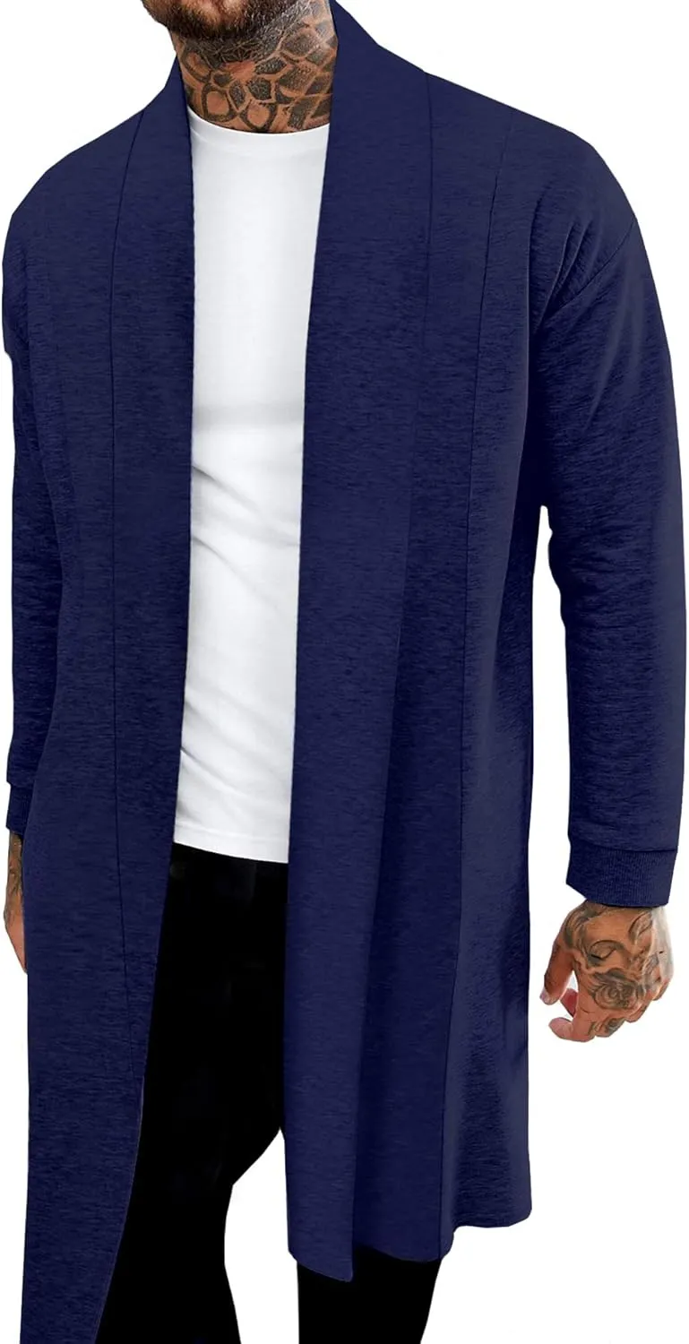 Pacinoble Men's Shawl Casual Cardigan Long Sleeve Drape Cape Lightweight Open Front Long Length Cardigan