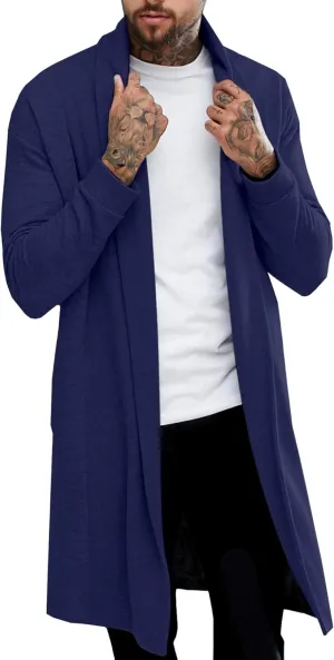 Pacinoble Men's Shawl Casual Cardigan Long Sleeve Drape Cape Lightweight Open Front Long Length Cardigan