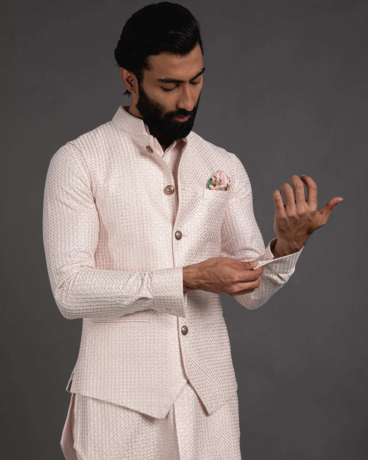 Pink Chanderi Silk Embroidered Kurta Set