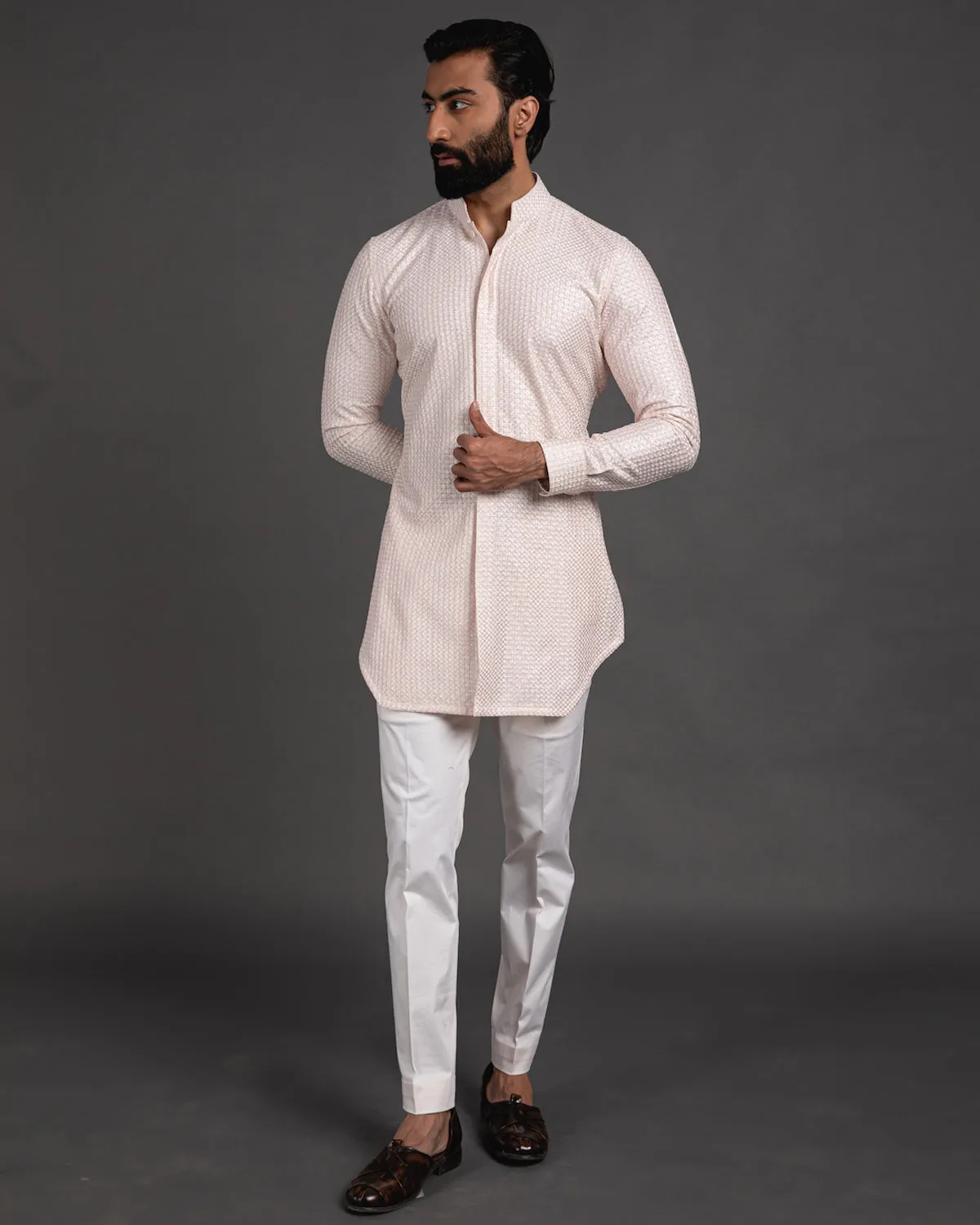 Pink Chanderi Silk Embroidered Kurta Set