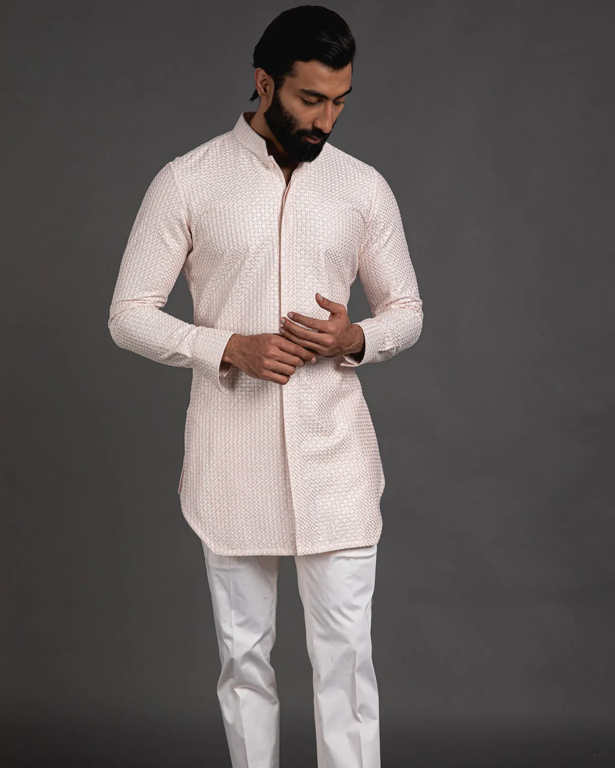 Pink Chanderi Silk Embroidered Kurta Set