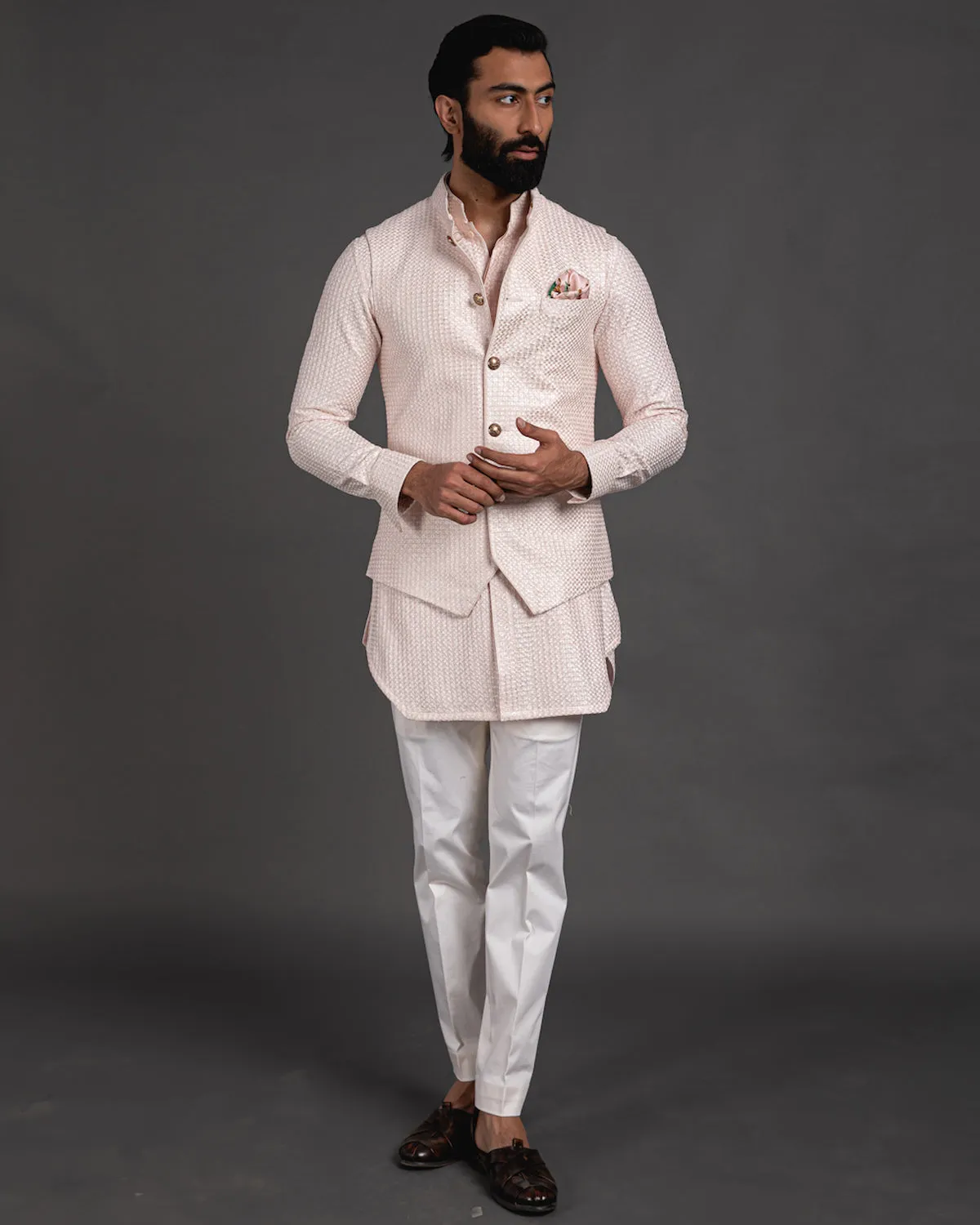 Pink Chanderi Silk Embroidered Kurta Set