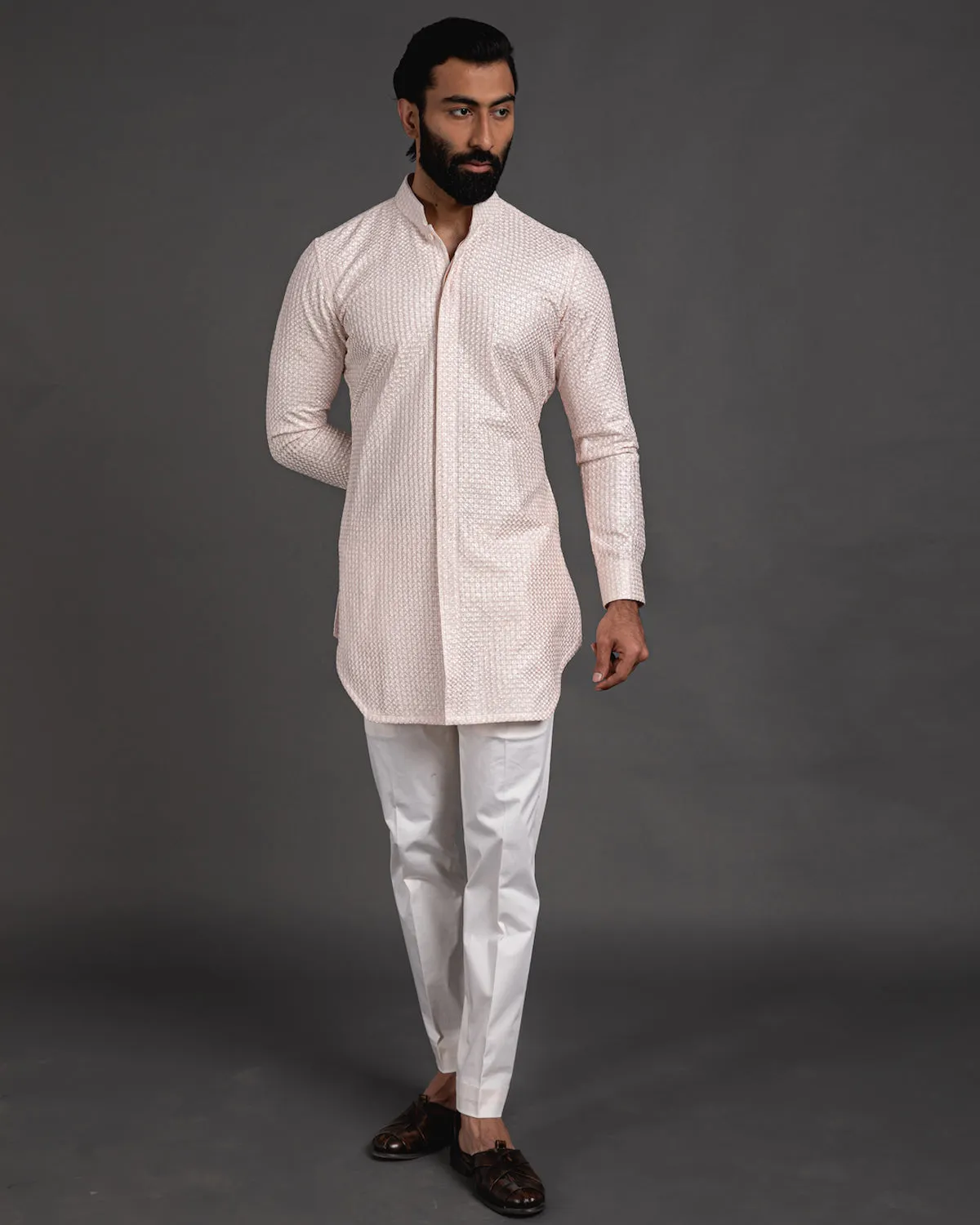 Pink Chanderi Silk Embroidered Kurta Set