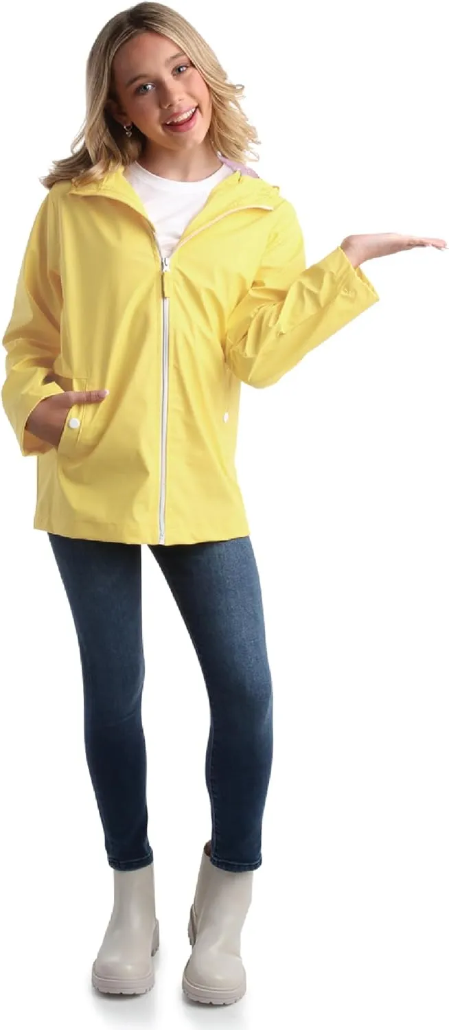 Pink Platinum Girls' Rain Jacket - Wind and Water Resistant Hooded Slicker Jacket - Lightweight Raincoat for Girls (7-16)