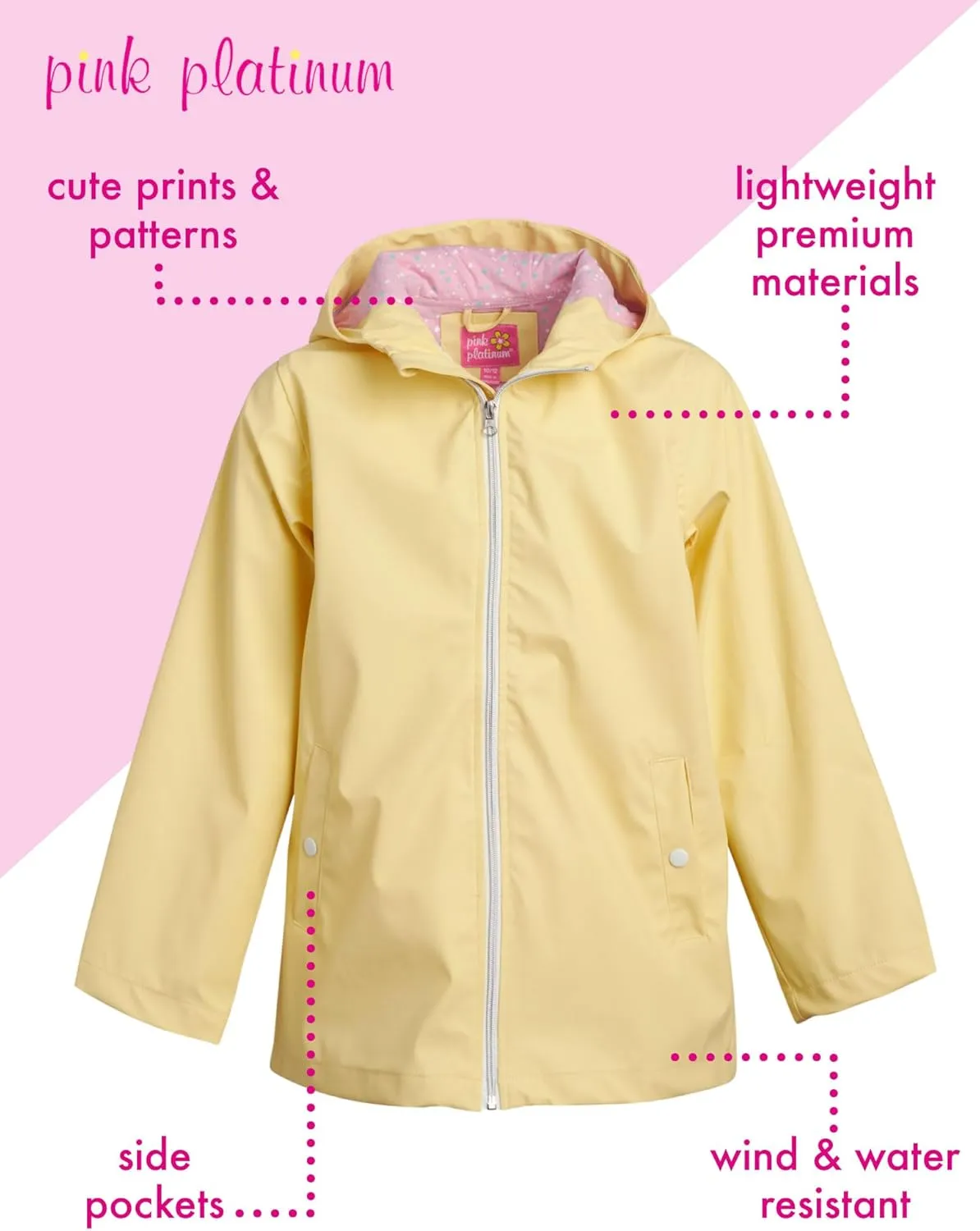 Pink Platinum Girls' Rain Jacket - Wind and Water Resistant Hooded Slicker Jacket - Lightweight Raincoat for Girls (7-16)