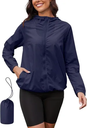 PITINAN Rain Jacket for Women Lightweight Waterproof Windbreaker Jacket Hooded Outdoor Raincoat with Pockets S-XXL