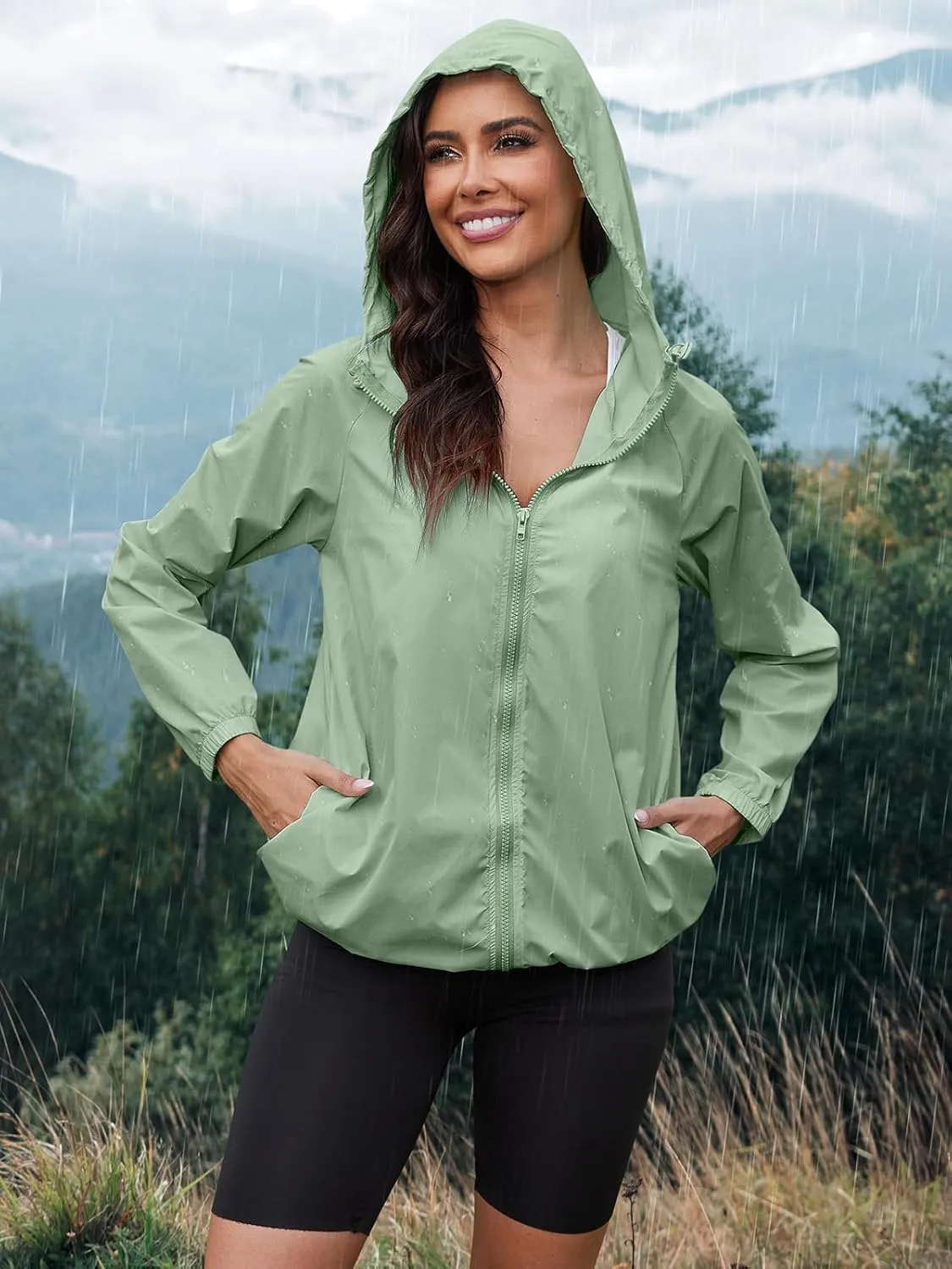PITINAN Rain Jacket for Women Lightweight Waterproof Windbreaker Jacket Hooded Outdoor Raincoat with Pockets S-XXL