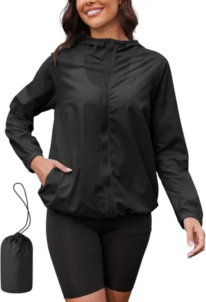 PITINAN Rain Jacket for Women Lightweight Waterproof Windbreaker Jacket Hooded Outdoor Raincoat with Pockets S-XXL