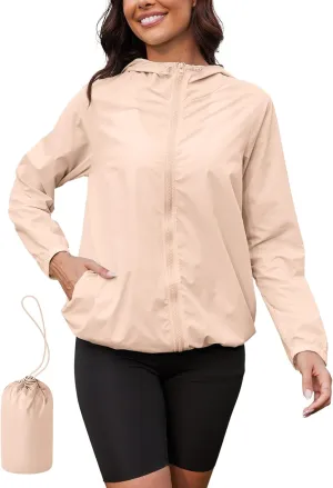 PITINAN Rain Jacket for Women Lightweight Waterproof Windbreaker Jacket Hooded Outdoor Raincoat with Pockets S-XXL