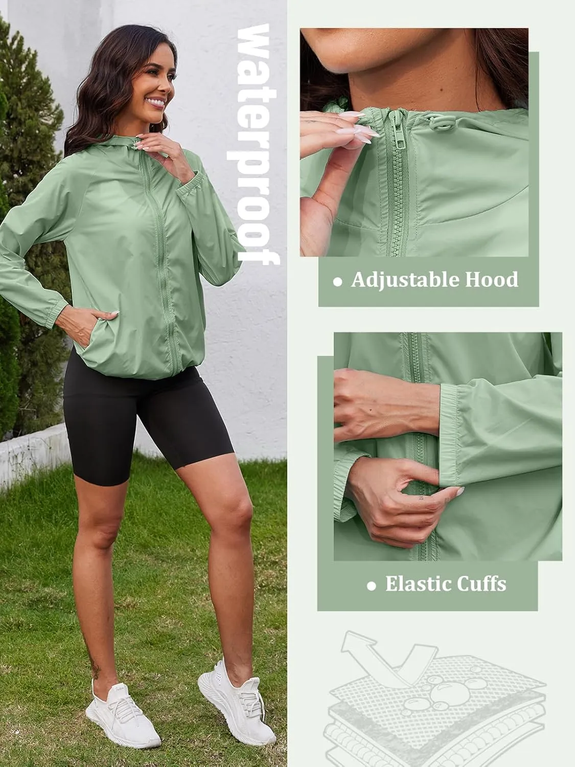 PITINAN Rain Jacket for Women Lightweight Waterproof Windbreaker Jacket Hooded Outdoor Raincoat with Pockets S-XXL