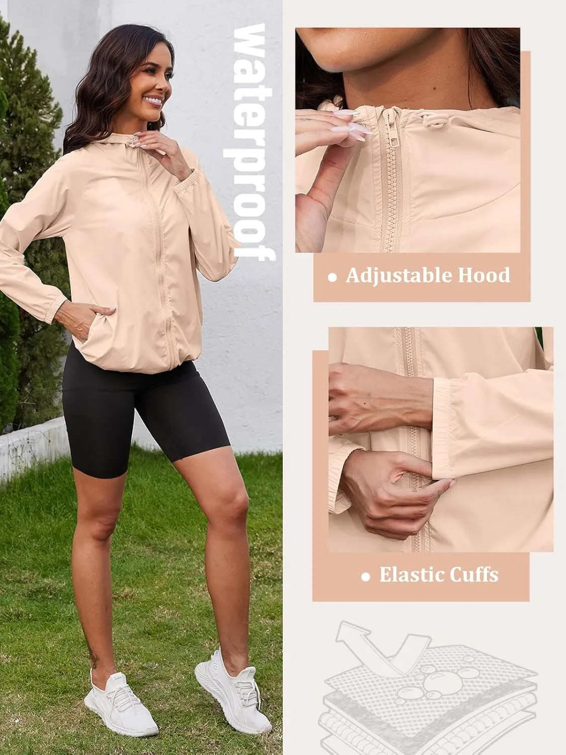 PITINAN Rain Jacket for Women Lightweight Waterproof Windbreaker Jacket Hooded Outdoor Raincoat with Pockets S-XXL