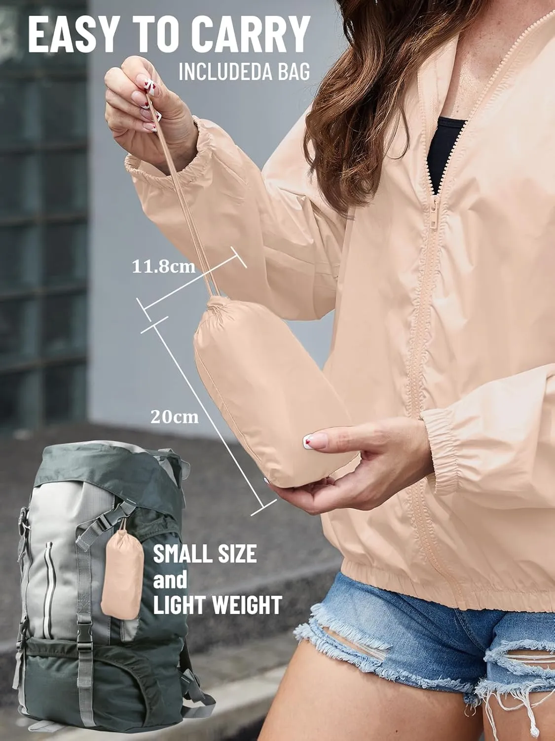 PITINAN Rain Jacket for Women Lightweight Waterproof Windbreaker Jacket Hooded Outdoor Raincoat with Pockets S-XXL