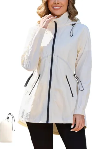 PITINAN Womens Rain Jacket Lightweight Waterproof Jacket With Hood Outdoor Packable Raincoat with Pockets S-XXL