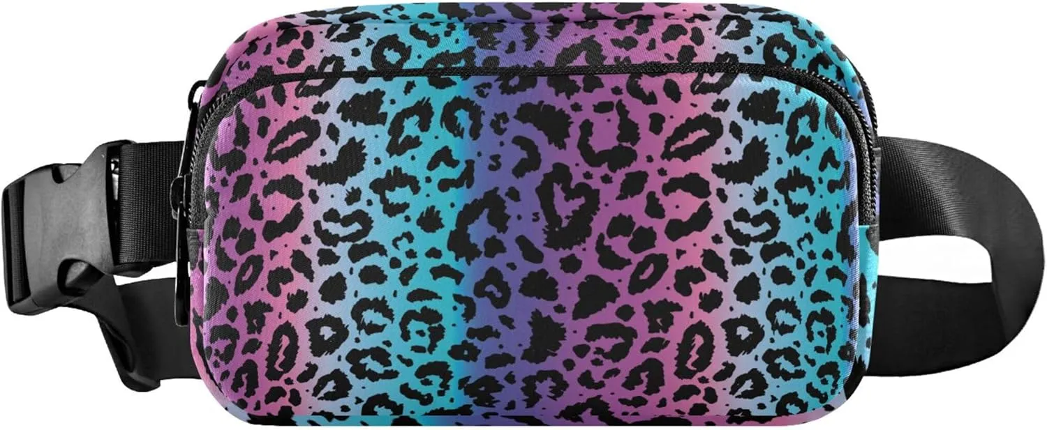 Pretty Colorful Leopard Print Womens Fanny Pack Waterproof Hip Pack Belt Bag Bright Travel Waist Bag