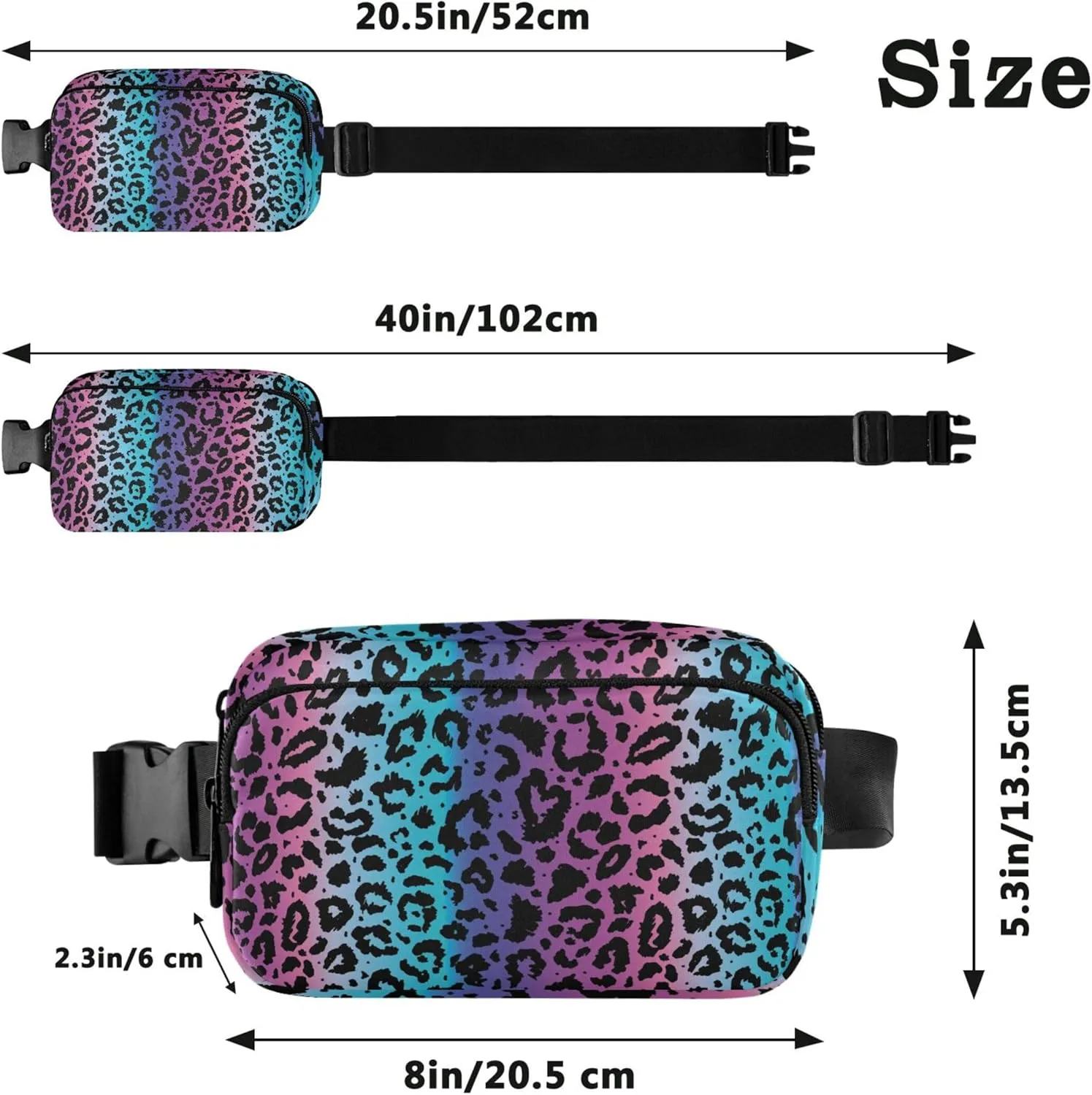 Pretty Colorful Leopard Print Womens Fanny Pack Waterproof Hip Pack Belt Bag Bright Travel Waist Bag
