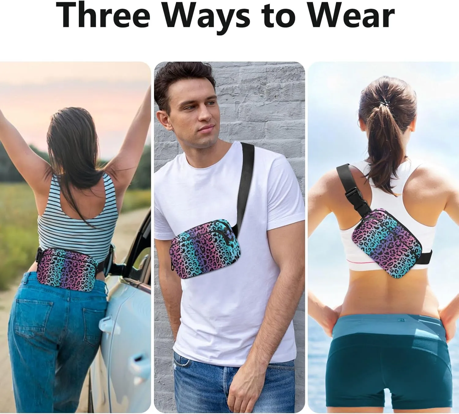 Pretty Colorful Leopard Print Womens Fanny Pack Waterproof Hip Pack Belt Bag Bright Travel Waist Bag